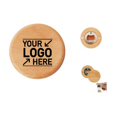 Round Bamboo Bottle Opener and Fridge Magnet