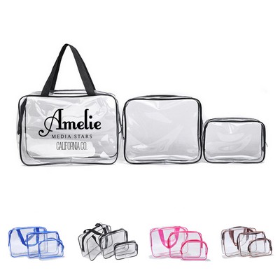 3 Piece Clear Zippered Cosmetic Bag