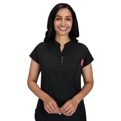 koi - Solis - Women's Zipper Neck Combo Chest Pocket Catrin Top