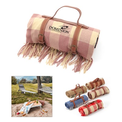 Picnic Blanket with Leather Handle and Tassel