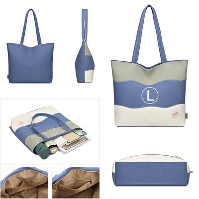 Wave-Patterned Canvas Handbag