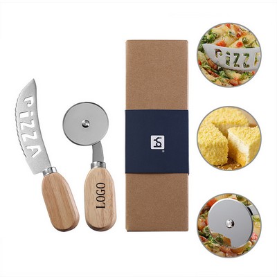 Pizza Cutter Set With Wooden Handle