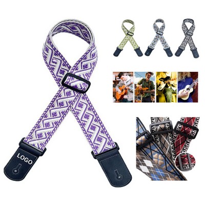 Embroidered Geometric Pattern Guitar Strap