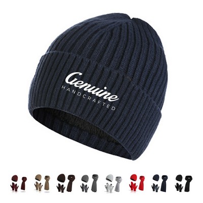 Heathered Knit Winter Accessory Set - Beanie, Scarf & Gloves with Patch