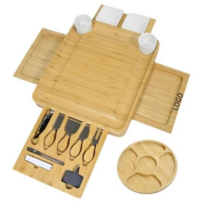 Bamboo Cheese Board And Utensil Set Charcuterie Board With Drawers