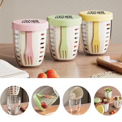 Large Capacity Portable Drain Salad Fruit Cup With Lid And Fork