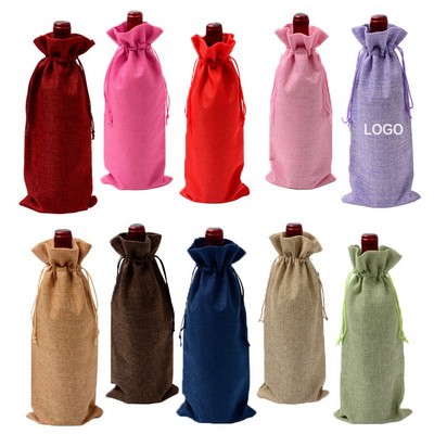 Jute Drawstring Wine Bag