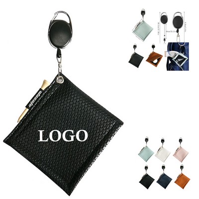 Golf Ball Leather Towel With Retractable Clip & Golf Tees