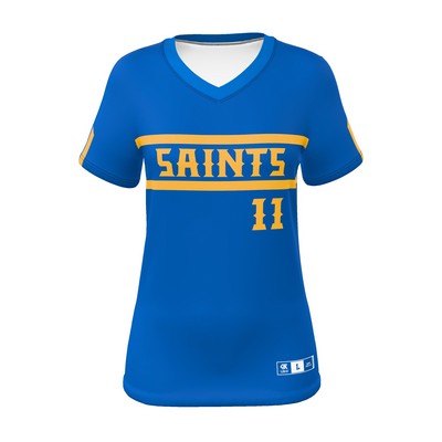 Women/Girls UPF 30 SS Pinhole Mesh Polyester Softball V Neck Shirt
