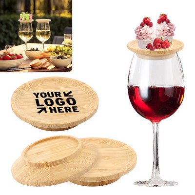 Bamboo Wine Glass Topper w/ Appetizer Holder