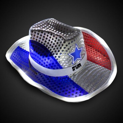 Red White & Blue LED Cowboy Hat w/White Band