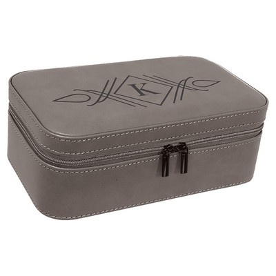 Faux Leather Jewelry Box, Gray, 7 1/2" X 4 1/2"