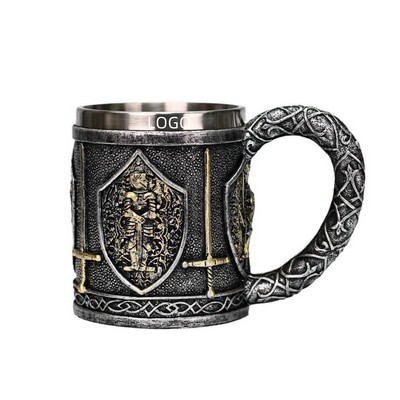 15 Oz Medieval European Soldiers Stainless Steel Beer Mug