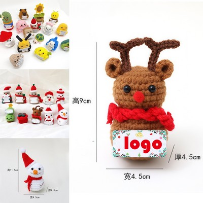 Funny Mini Knitted Christmas Doll – Handmade Wool, Personalized Card, Keychain Option, Festive Decor