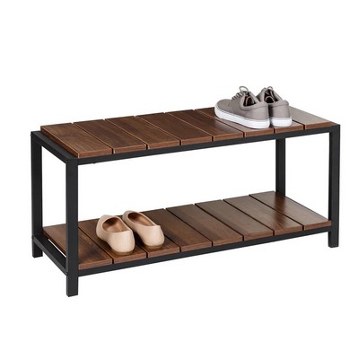Honey-Can-Do 2-Tier Entryway Shoe Bench Walnut