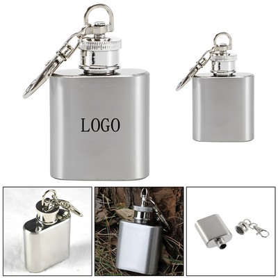1oz Stainless Steel Mini Flask w/ Keychain Clip