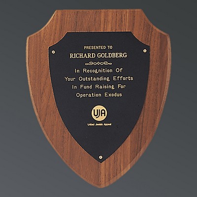 Genuine American Walnut Shield with Black Brass Plate, Large (8-1/2"x10-1/2")