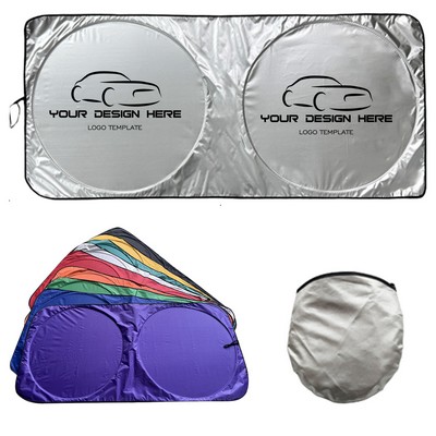 Folding car windshield visor with storage bag