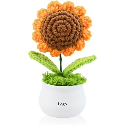 5" Handmade Crochet Potted Plant Arrangement Knitted Simulation Flower Wool Sunflower Bouquet