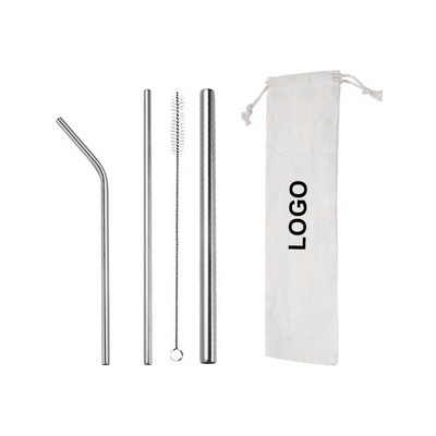 Stainless Steel Straws / Cleaning Brush Set - 5 Pieces
