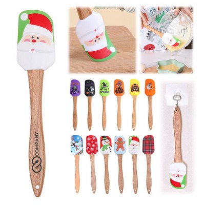 Christmas Halloween Silicone Spatula With Wooden Handle