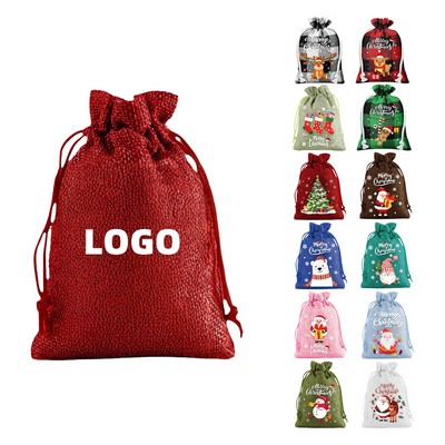 Christmas Burlap Drawstring Bag