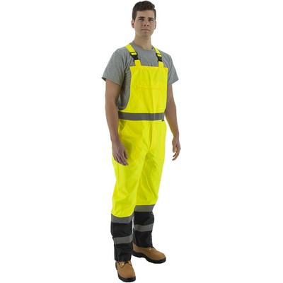 Majestic 75-2355 Hi-Viz Black Bottom Waterproof Bib Overall, ANSI E