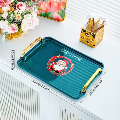 12.2" Christmas Plastic Serving Tray Holiday Candy Dessert Cake Turkey Plate