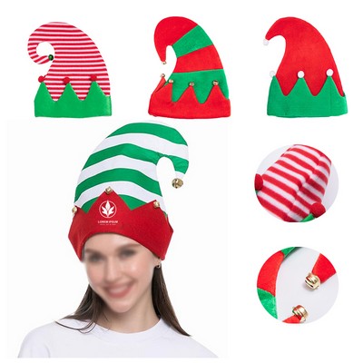 Bell Santa Hat Christmas Decoration Supplies Elf Hat Striped Patchwork Hat