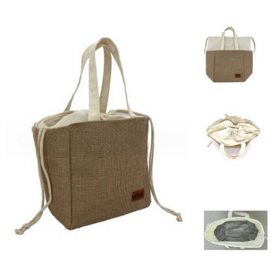 Jute Insulated Drawstring Lunch Tote