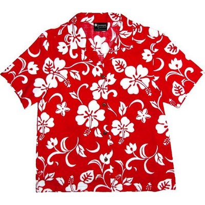 Ladies Hawaiian Shirt (DEEP INVENTORY) - 100% Cotton Poplin Tropical Print w/ Coconut Buttons