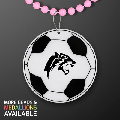Soccer Ball Medallion with Pastel Pink Beaded Necklace (Non Light Up) - PRINTED