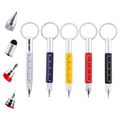 6-in-1 Multitool Ballpoint Pen with Keychain Screwdriver Ruler & Stylus