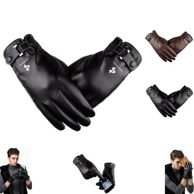 Touchscreen Fleece-Lined Leather Gloves