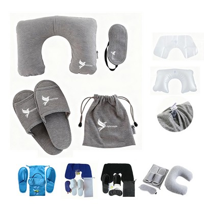 Travel Kit With Inflatable Pillow & Slippers & Sleep Mask