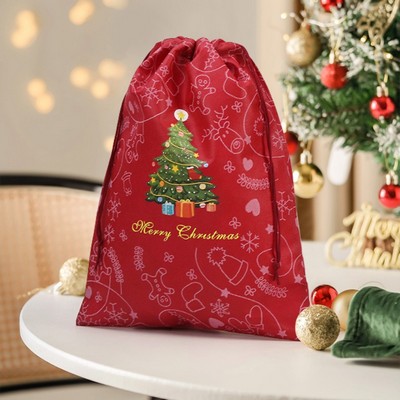 Wholesale Christmas Drawstring Gift Bag with Custom Logo for Holiday Packaging