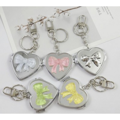 Colorful Transparent Bow Heart Mirror Keychain Double Sided Compact Mirror Bag Charm Valentine's Day