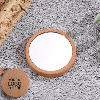 Round Wood Makeup Mirror