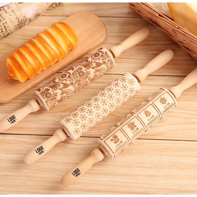 9-Types Wooden Christmas Cookie Print Rolling Pin
