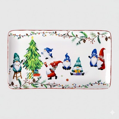 Large Ceramic Rectangular Serving Plate Festive Under Glaze Tableware