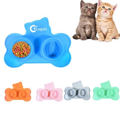 Pet Feeding Silicone Cat Face Shaped Double Bowl Non-Slip