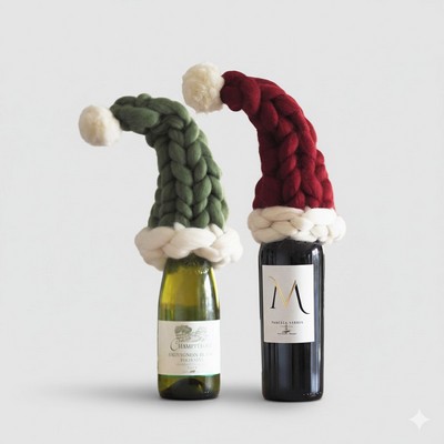 Chunky Iceland Wool Christmas Bottle Hat Handwoven Holiday Decor