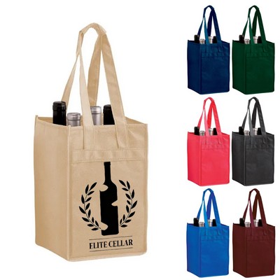 7"W x 11"H x 7"D Wine Tote Bag - 4 Bottle Non-Woven Tote