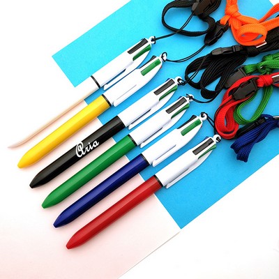 4-Color Premium Retractable Ballpoint Pen with Lanyard