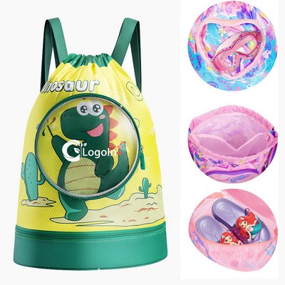 Drawstring Backpack Bag for Kids with Shoes Compartment and Wet Proof Pocket