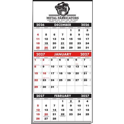 3-Months-In-View 1 Color Imprint Multi-Sheet Calendar w/Red & Black Pad
