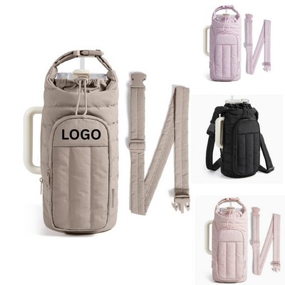 Quilted Puffer Water Bottle Carrier with Smartphone Pocket
