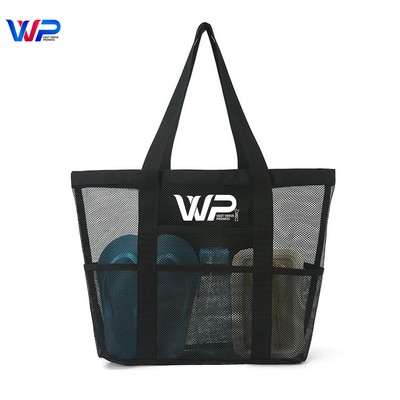 Large Mesh Beach Tote With Multi Pockets