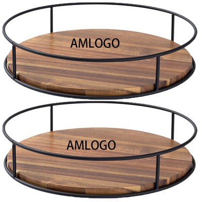 Acacia Wood Lazy Susan with Metal Frame
