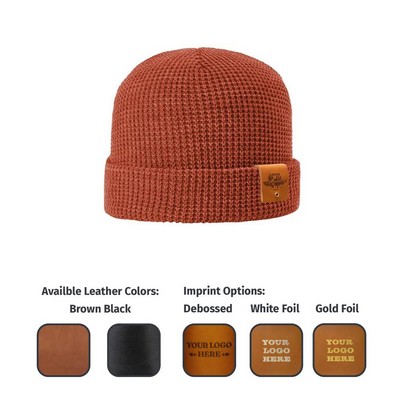 Full-Grain Leather Patch Beanie | Richardson 146 | Choose Patch Shape and Location| Choose Color
